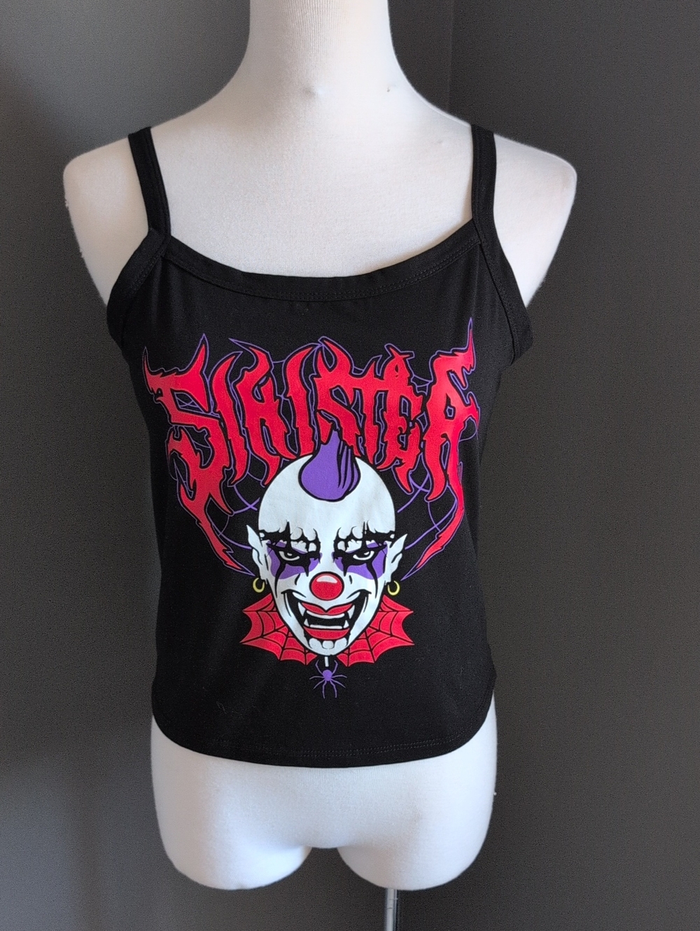 NWOT Trickz N' Treatz Black Graphic Clown Tank Top Large